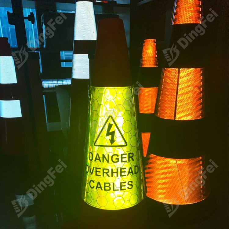 Yellow Danger Overhead Cables Traffic Cone Sleeve - 